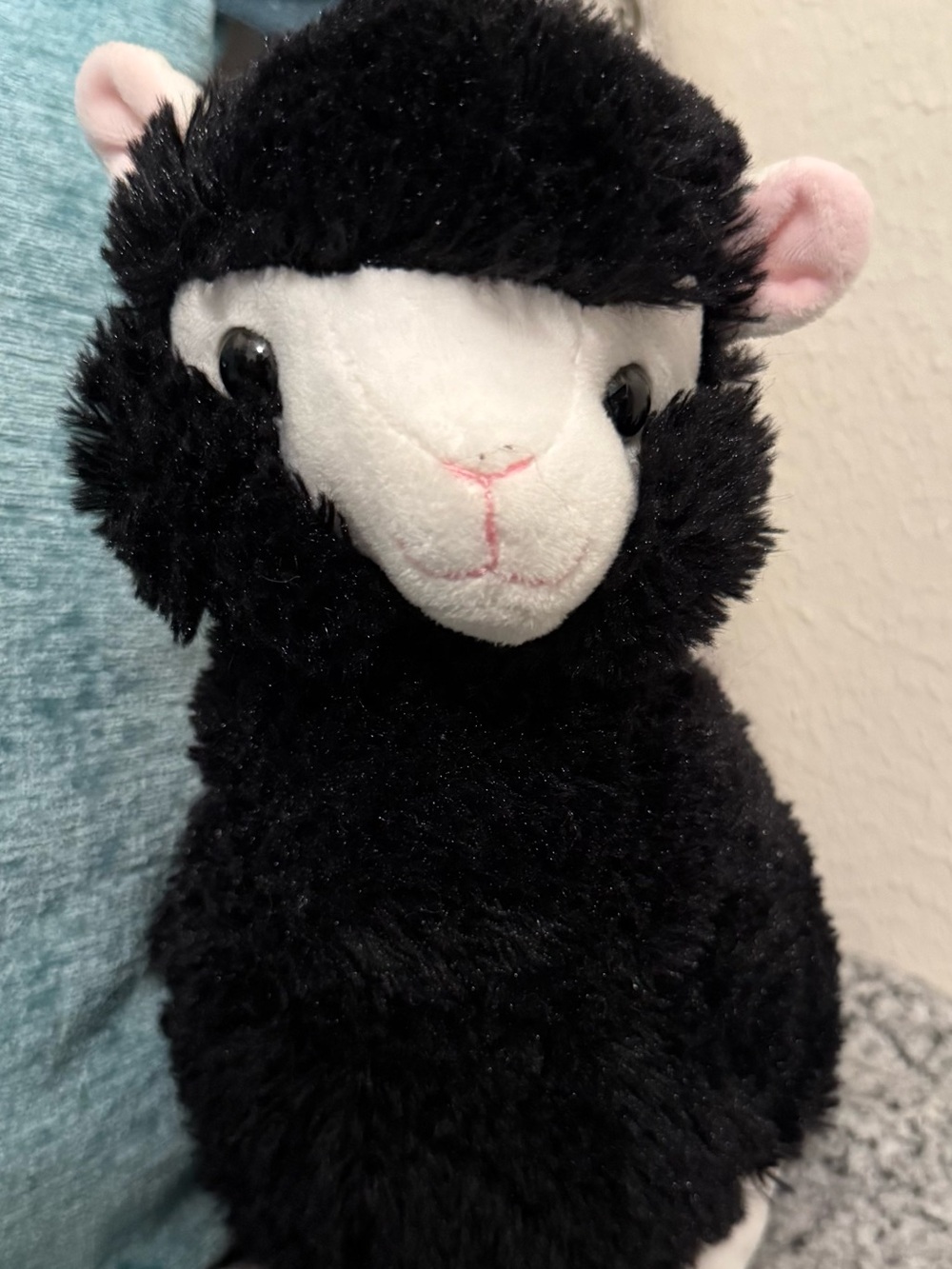 Kellytoy Black Plush Alpaca with White Face and Pink Ears